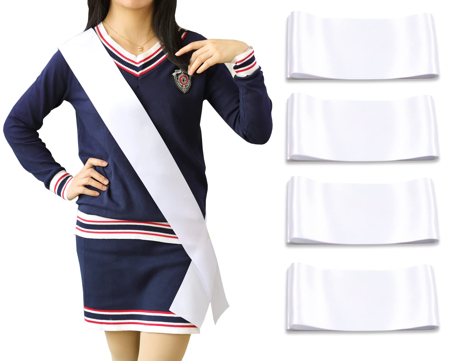 4 Pack White Blank Sashes,Plain Satin Sash for Pageants,Senior Sash,Custom Sash,DIY Personalized Sash for Prom,Birthday Party Decorations.