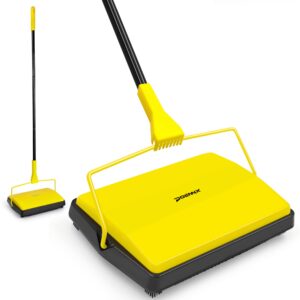 dolanx carpet sweeper manual push with horsehair brush, electrostatic floor roller sweeper broom non electric for pet hair, rug (yellow)