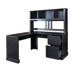 Holaki L Shaped Desk,Computer Desk with Drawers,Bookshelf & Hutch,Modern Corner Desk,Home Office Desk,L-Shaped Study Table Writing Desk,Corner Gaming Computer Desk with Storage(Black)