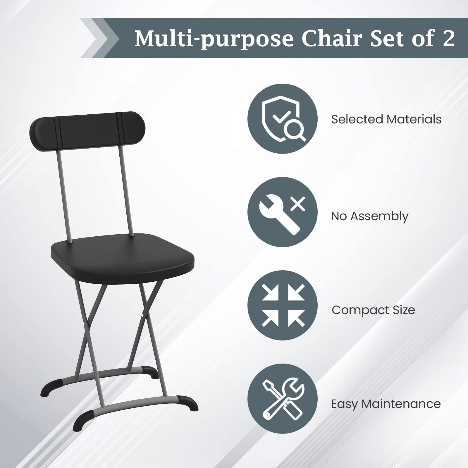 S AFSTAR Folding Chair Set of 4, Heavy-Duty Foldable Chairs with Solid X-Shape Metal Frame Hold Up to 400 lbs, 4 PCS Lightweight Folding Chairs for Garden Patio Backyard, Home & Commercial Use, Black