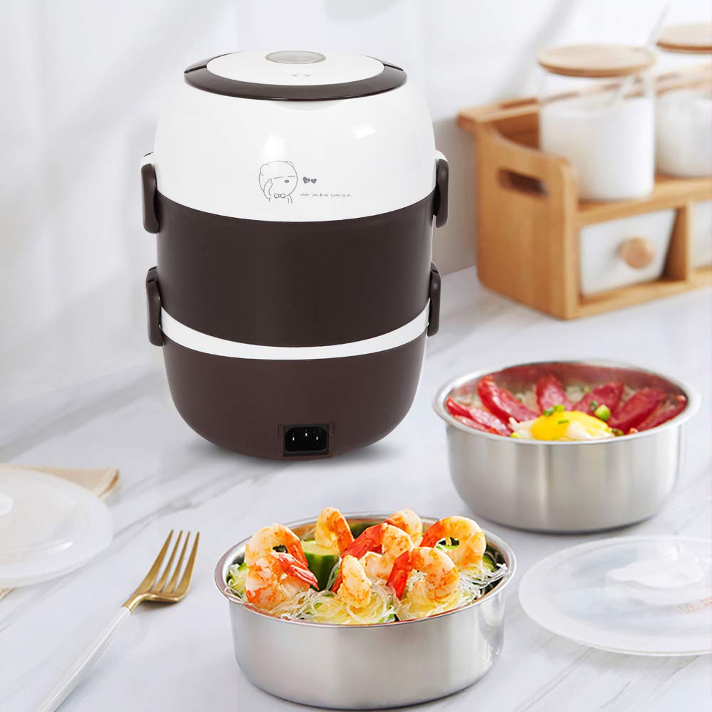 DYRABREST Portable Lunch Box Rice Cooker Steamer 3 Layer 110V/2L Stainless Steel Inner Pot