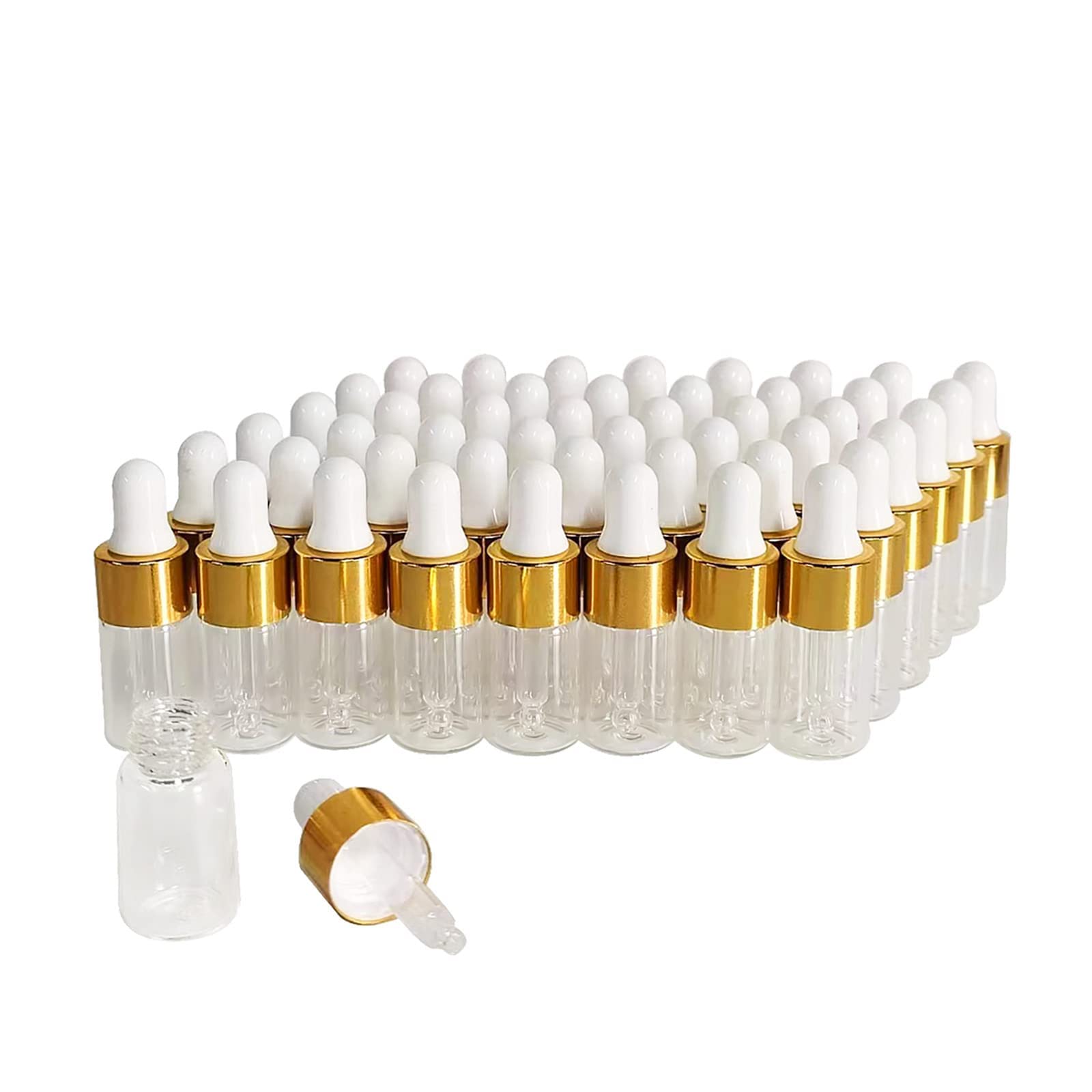 BEGIKET 50PCS Transparent Sample Dropper Bottles, 3 ml Mini Essential Oil Dropper Bottles, Perfume Bottles with 2 Plastic Droppers for Travel Test Samples