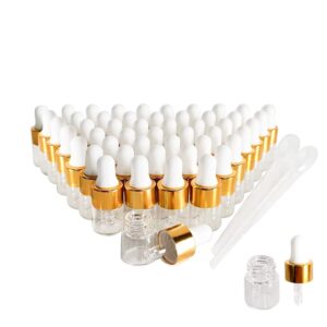 BEGIKET 50PCS Transparent Sample Dropper Bottles, 1 ml Mini Essential Oil Dropper Bottle with 2 Plastic Droppers, Used for Travel Essential Oil, Perfume and Cosmetic Liquid