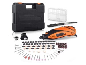 rotary tool kit with upgraded multipro keyless chuck, versatile accessories