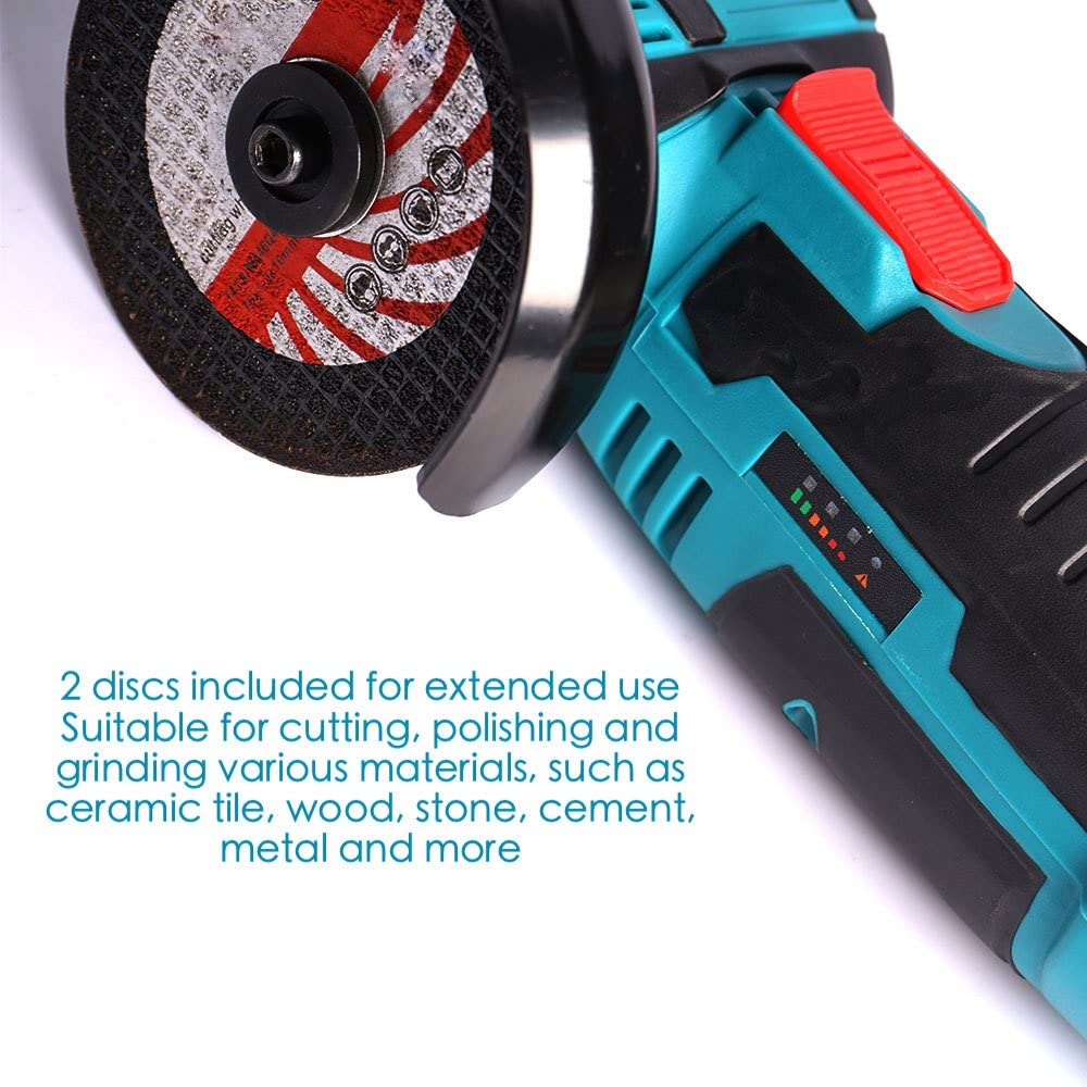 Angle Grinder 3” Grinders Power Tools 12 V Cordless Electric Grinder Handheld Grinding Machine with 2x Cutting Disc 2x Battery for Cutting Polishing Grinding Tile Wood Stone Metal