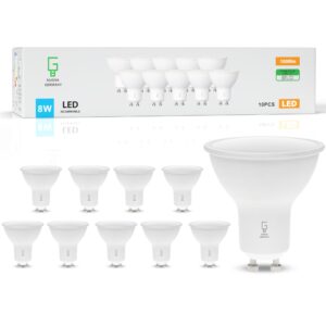 nuova germany gu10 led light bulbs, 100w halogen equivalent, 980 lumens bulb replacement for recessed track lighting, 8w low consumption 120° beam angle 110v ac non dimmable,10 pack (3000k warm light)