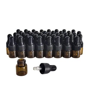 BEGIKET 50 Pack Amber Glass Mini Dropper Bottles,1ML Amber Essential Oil Dropper Bottle for Travel Test Sample Perfume (1ML)