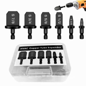 gqfowe 6pcs hvac repairing set, boring drill bits, air conditioner copper tube expander swaging tool manual copper pipe swage, soft copper tubing 1/4'', 3/8'',1/2'',5/8'',3/4'',7/8'' bits set