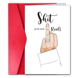 gyysweetus funny engagement card for friends, it just got real, wedding party bridal shower card for couple (white)