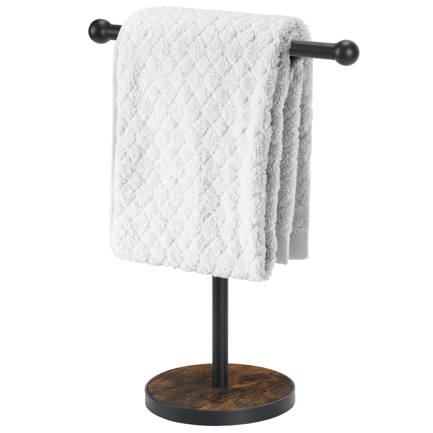 YINMIT Hand Towel Holder Stand, Matte Black T-Shape Free Standing Hand Towel Holder for Bathroom with Heavy Base, Height 15” Wood Countertop Towel Holder for Bathroom Kitchen Countertop Vanity