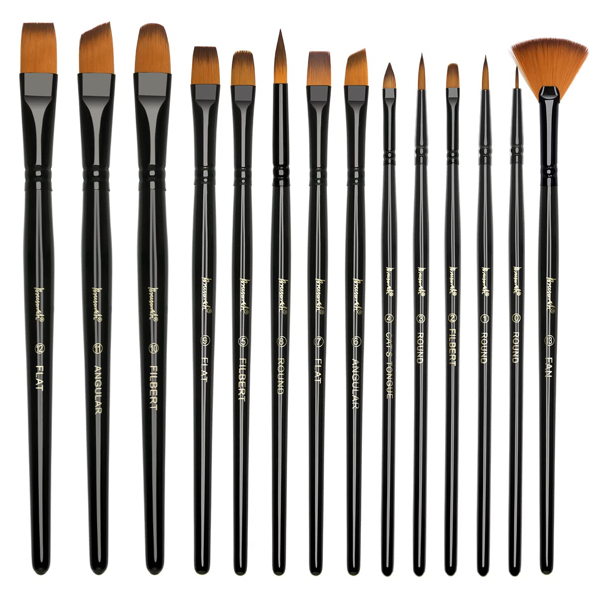 Brusarth Paint Brushes Set, 14 PCS Artist Brush for Acrylic Oil Watercolor Gouache Artist Professional Painting Kits with Synthetic Nylon Tips