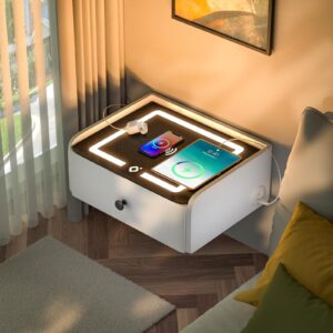 homemore smart nightstand floating bedside table led nightstand with charging floating nightstand bedroom options for young people.white