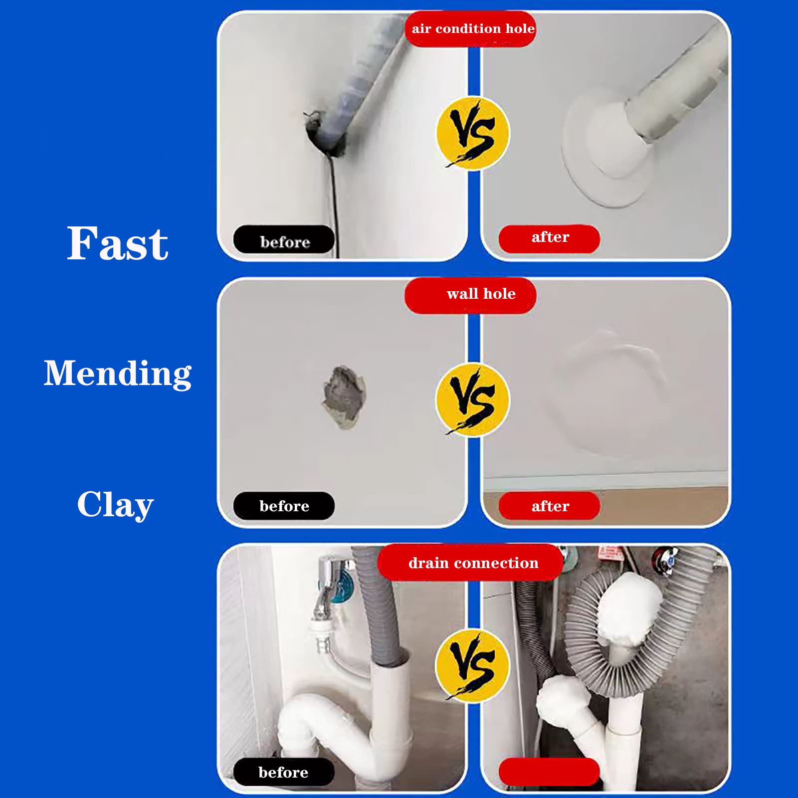 Duct Seal Repair Sealing Clay 5 Pack White Seal Putty, Quick Mending Mud for Drain Connection, Wall Hole, Air Conditioning Hole