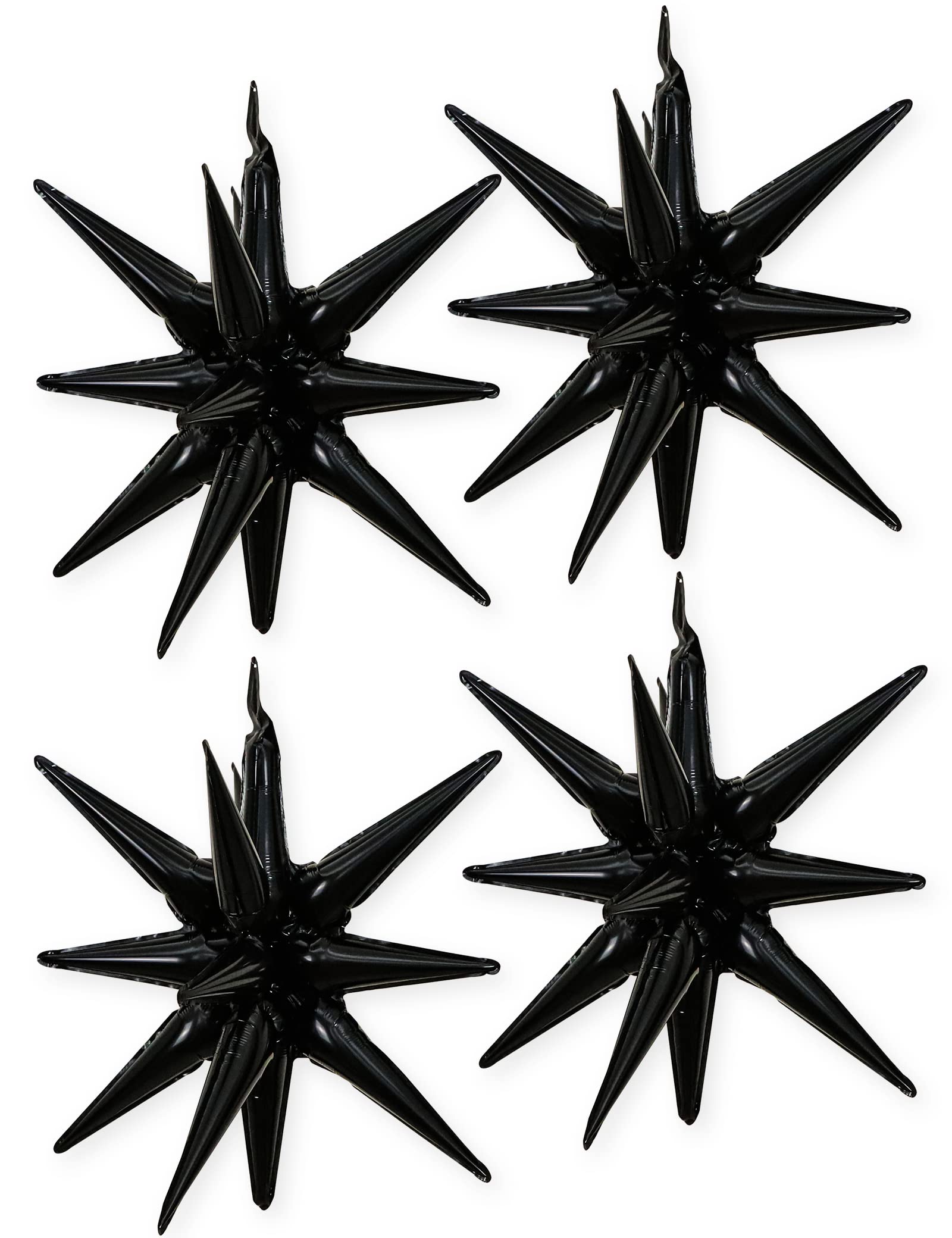 HOUSE OF PARTY Black Star Balloon 4 Pcs - Foil Star Balloons Metallic Shine | Star Mylar Spike Balloons for Graduation Decorations, Birthday & Bachelorette Party Supplies