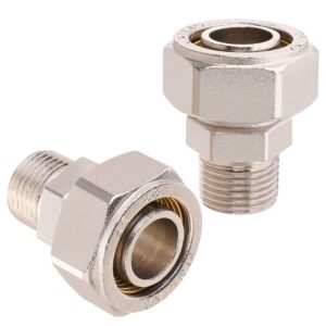 ancimoon 3/4’’ straight air piping fittings, 3/4’’ x 1/2’’ male npt threads adapter fittings, seal taped needed, brass-nickel plated, 2pcs for shop compressed air line system