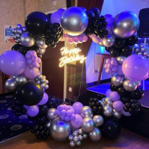 Purple Black Balloons Set, 60 PCS Black Purple Silver Birthday Balloons, Metallic Silver Purple Confetti Balloons Black and Purple Latex Balloons for Birthday Wedding Graduations Party Decorations