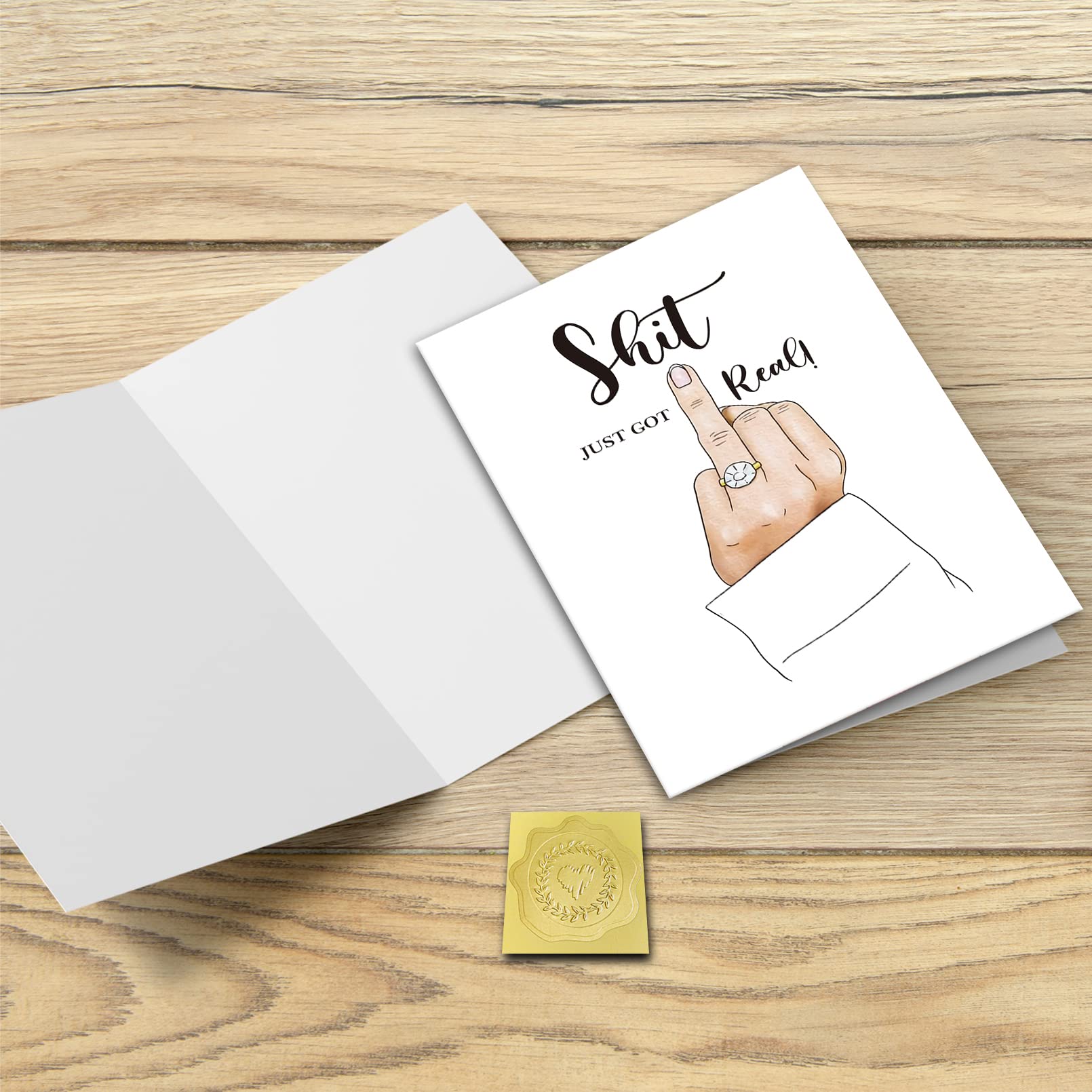 GYYsweetus Funny Engagement Card for Friends, It Just Got Real, Wedding Party Bridal Shower Card for Couple (White)