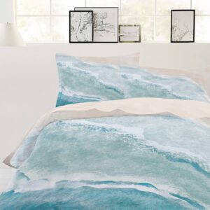 Queen Duvet Cover Set - Summer Beach 4 Pcs Comforter Cover Set, Aqua Sea Waves Coastal Bedding Sets with Zipper Closure, Ocean Nautical Seaside Microfiber Bed Sheet Soft Quilt Cover 2 Pillow Shams