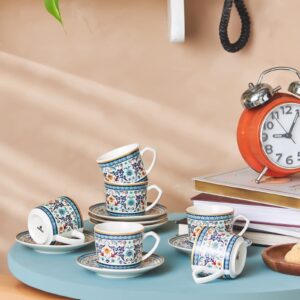 karaca beylerbeyi porcelain turkish coffee cup set of 6, 12 piece, 80ml, 6 porcelain coffee cups, espresso cups with saucers, porcelain design with blue and white patterns