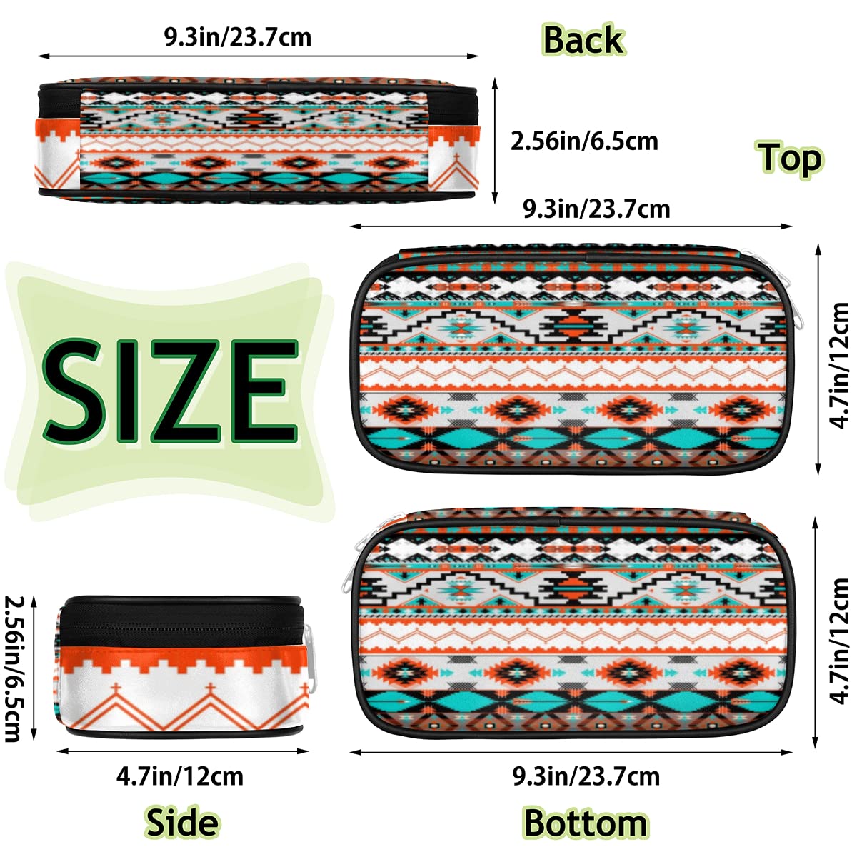 Aztec Big Capacity Pencil Pen Case Aztec Print Large Pencil Pouch with Zipper Compartments Pencil Bag for Boys Girls Adults Student Office School Supplies