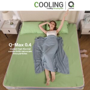 QUILTINA Cooling Sleeping Mat Set with 2 Pillowcases, Good Heat Conduction Mattress Topper Pad for Summer Hot Sleepers, Comfort Soft Nonslip Matting Cover for All Seasons, Green, King 78x80 in