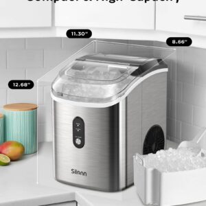 Nugget Countertop Ice Maker - Silonn Chewable Pellet Ice Machine with Self-Cleaning Function, 33lbs/24H, Sonic Ice Makers for Home Kitchen Office, Stainless Steel