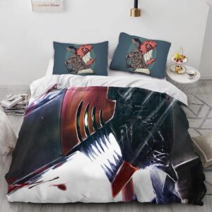 marrkt chainsaw demon anime denji duvet cover set, 100% microfiber bedding sets, 3 pieces ultra soft skin-friendly comforter cover set (1 duvetcover+2 pillowcase) (02,queen 90x90inch)