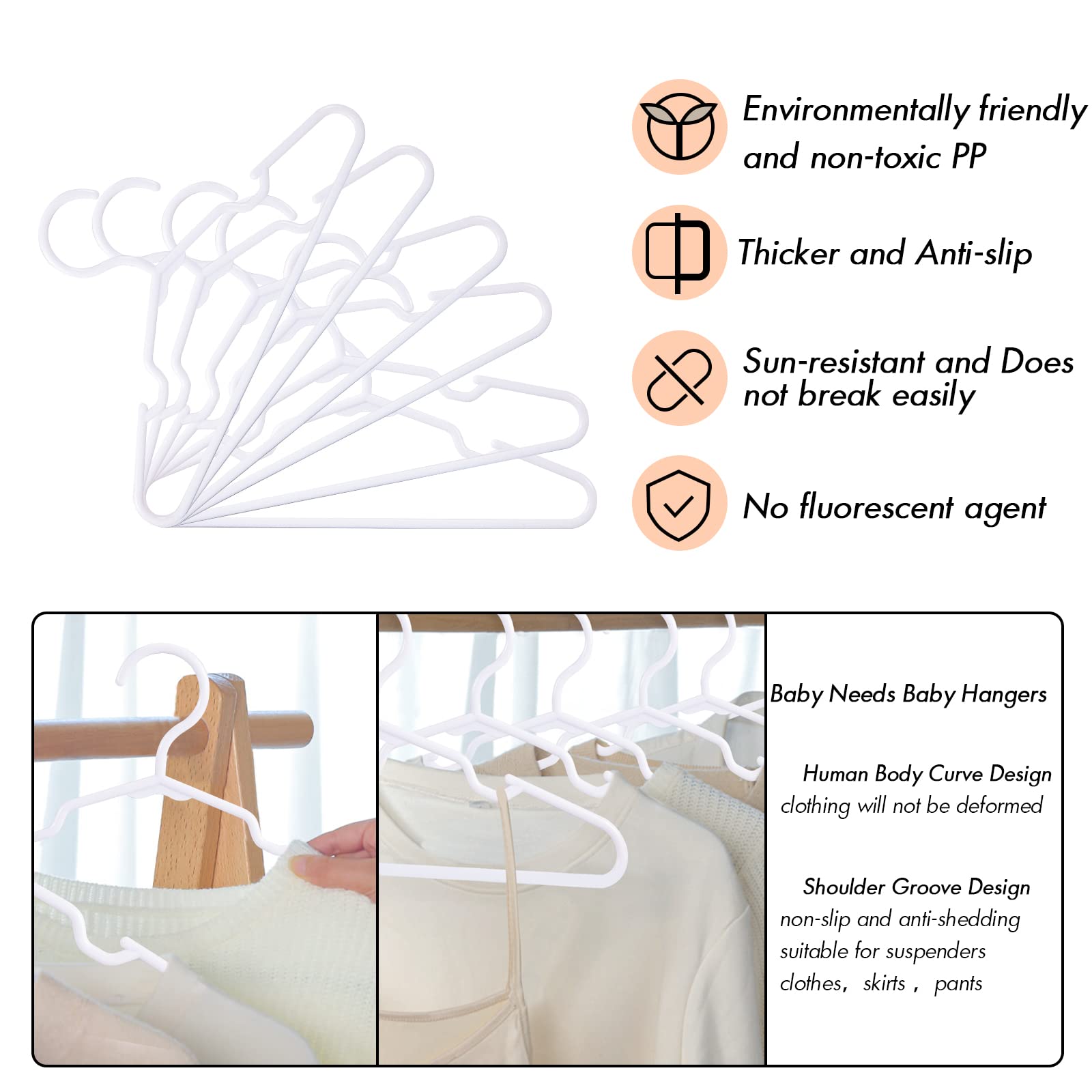 Baby Hangers for Closet - 11.4 Inch 100 Pack Plastic Kids Hangers - Children Hangers & Infant Hangers & Toddler Hangers for Clothes (White)