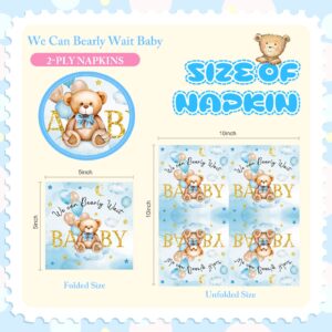 100 Pcs We Can Bearly Wait Baby Shower Napkins, Baby Shower Decorations for Boy, Bear Favors Napkins Cocktail Dessert Disposable Napkin Paper for Boy or Girl Gender Reveal Party Supplies (Blue Gold)