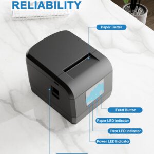 ZYWELL Thermal Receipt Printer, ZY908 Pos Printer, 80mm Direct Thermal, USB Ethernet Port, Support Windows/Mac/Android,No Square