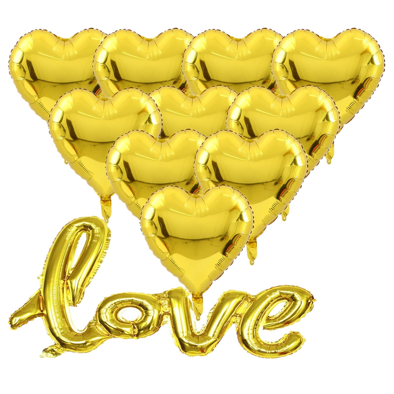 Mllxon Gold Heart Balloons and Love Balloons Kit Heart Foil Balloon for Valentine's Day Wedding Bridal Engagement Party Anniversary Decorations