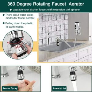 Kitchen Faucet Sink Sprayer Attachment Set,3 Modes Sink Sprayer Replacement Head with Stainless Steel Hose,Faucet Aerator and Brass Diverter Valve (5 pcs Adapter) for Washing Fruit,Dishes and Hair