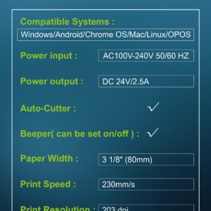 ZYWELL Thermal Receipt Printer, ZY908 Pos Printer, 80mm Direct Thermal, USB Ethernet Port, Support Windows/Mac/Android,No Square