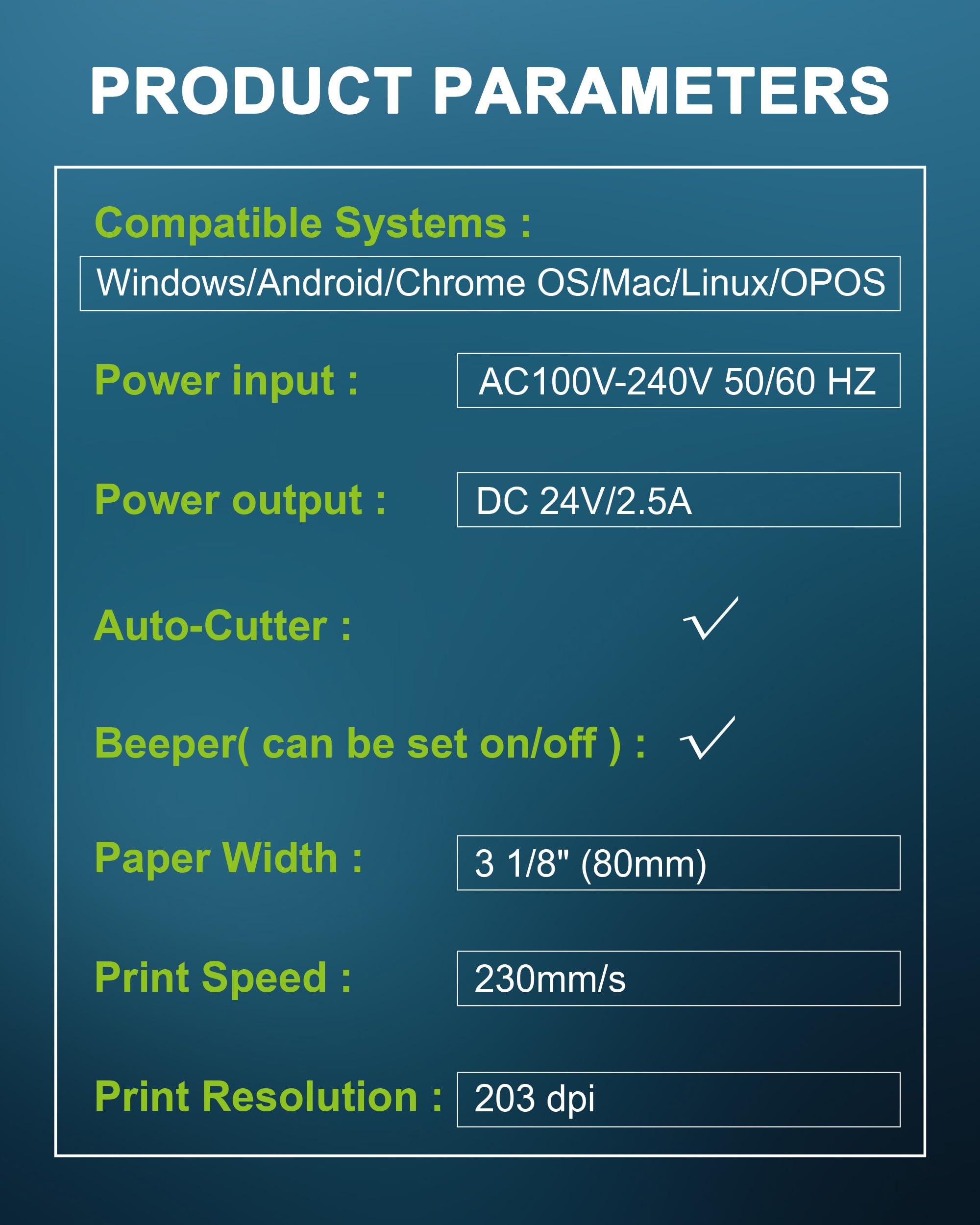 ZYWELL Thermal Receipt Printer, ZY908 Pos Printer, 80mm Direct Thermal, USB Ethernet Port, Support Windows/Mac/Android,No Square