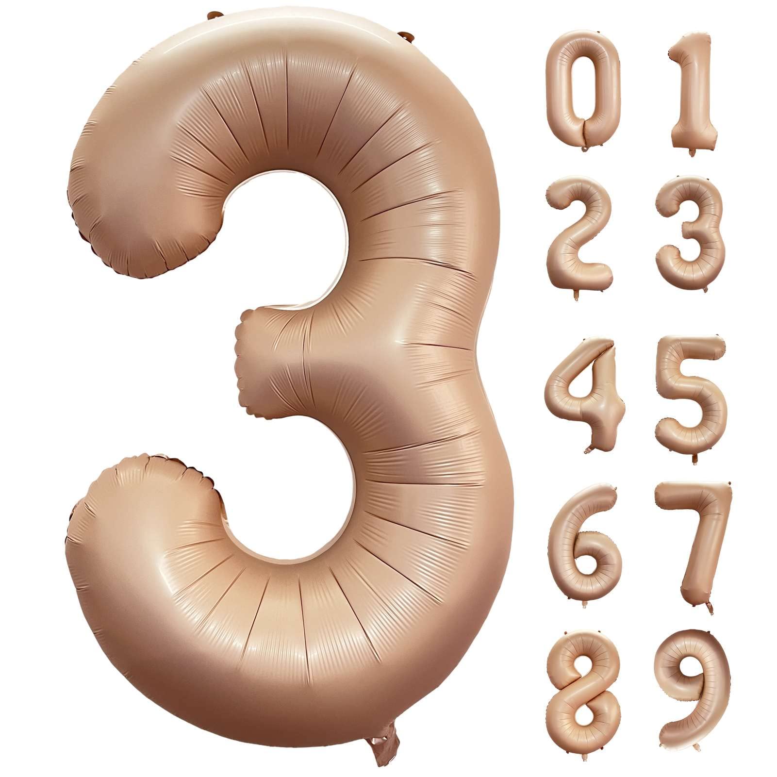 40 Inch Caramel Number 3 Balloon Large Size Jumbo Digit Mylar Foil Retro Apricot Beige Helium Balloons for Birthday Party Celebration Decorations Graduation Anniversary Baby Shower Photo Shoot