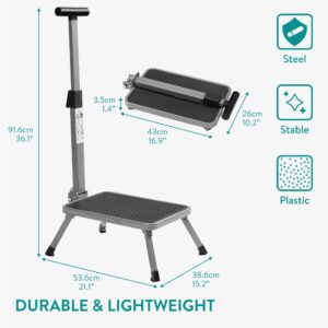 Navaris Foldable Step Stool Made of Steel - 43 x 26 x 3.5 cm (16.9 x 10.2 x 1.4") - Non-Slip Surface & Handle - Folding Stool for Kitchen, Bed, & High Reach Areas - Foot Step Stool