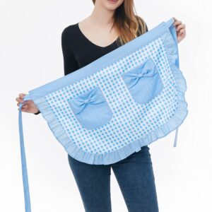 Love Potato Waist Apron with Pockets, Fashion Kitchen Cooking Restaurant Bistro Half Aprons for Girl Woman (Blue Plaid)