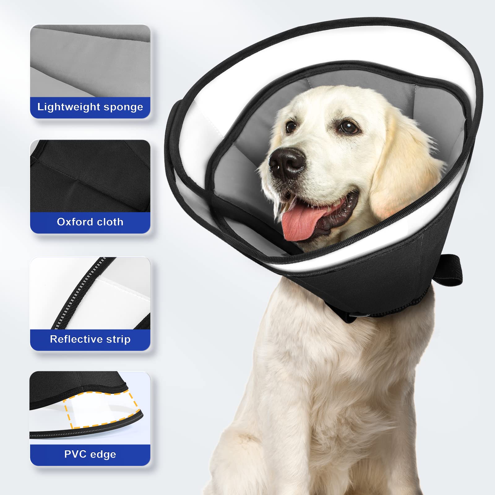 Dog Cones for Large Medium Small Dogs After Surgery, Megeo Adjustable Soft Dog Cone Collar, Dog Recovery Collars to Prevent Pets from Touching Stitches, Wounds and Rashes (Grey, Large)