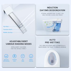 Smart Toilet,Auto Flush, Heated Bidet with Temperature Controlled Wash Functions, Pre-Wet, Warm Air Dryer, Soft Closing Seat,Energy-Saving Electric Tankless Toilets with LED Display