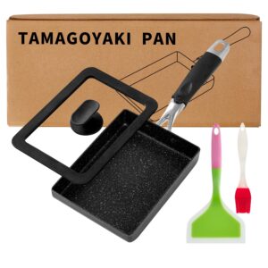 ratwia premium tamagoyaki pan 7" x 5" - japanese omelette pan nonstick - japanese egg pan with lid and oil brush - omelette pan - tamago pan - omelet pan - small egg pan - square pan