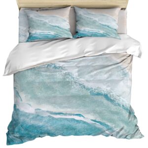 Queen Duvet Cover Set - Summer Beach 4 Pcs Comforter Cover Set, Aqua Sea Waves Coastal Bedding Sets with Zipper Closure, Ocean Nautical Seaside Microfiber Bed Sheet Soft Quilt Cover 2 Pillow Shams