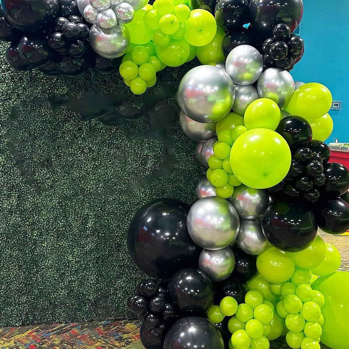 Lime Green, Metallic Silver, Black Balloons Set - 117PCS Fruit Lime Green Balloons Garland Video Game Party for Boy Men Video Gaming Tropical Safari Birthday Graduation Halloween Party Decorations