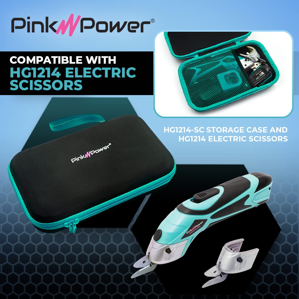 Pink Power Electric Fabric Scissors Box Cutter for Crafts, Sewing, Cardboard, & Carpet - Heavy Duty Professional Cutting Tool - Aqua Splash Cordless Electric Scissors Fabric Cutter w/Storage Case