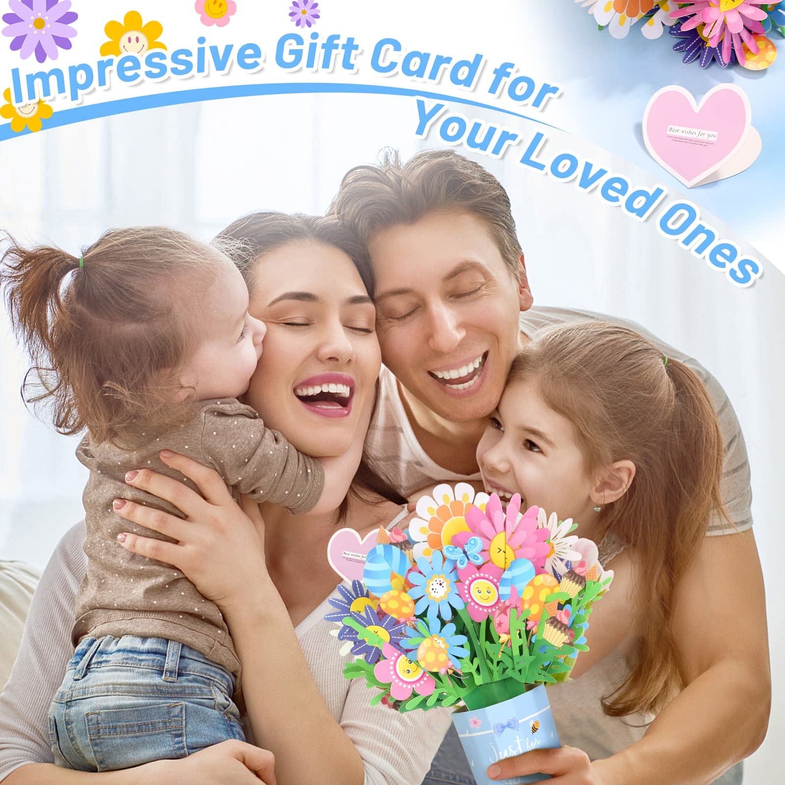 shynek Mother's Day Bouquet Pop Up Cards from Daughter and Son, 3D Flower Card Kids First Mothers Day Greeting Card Mom Birthday Card Women All Occasion Card Envelope and Blank Note Tag