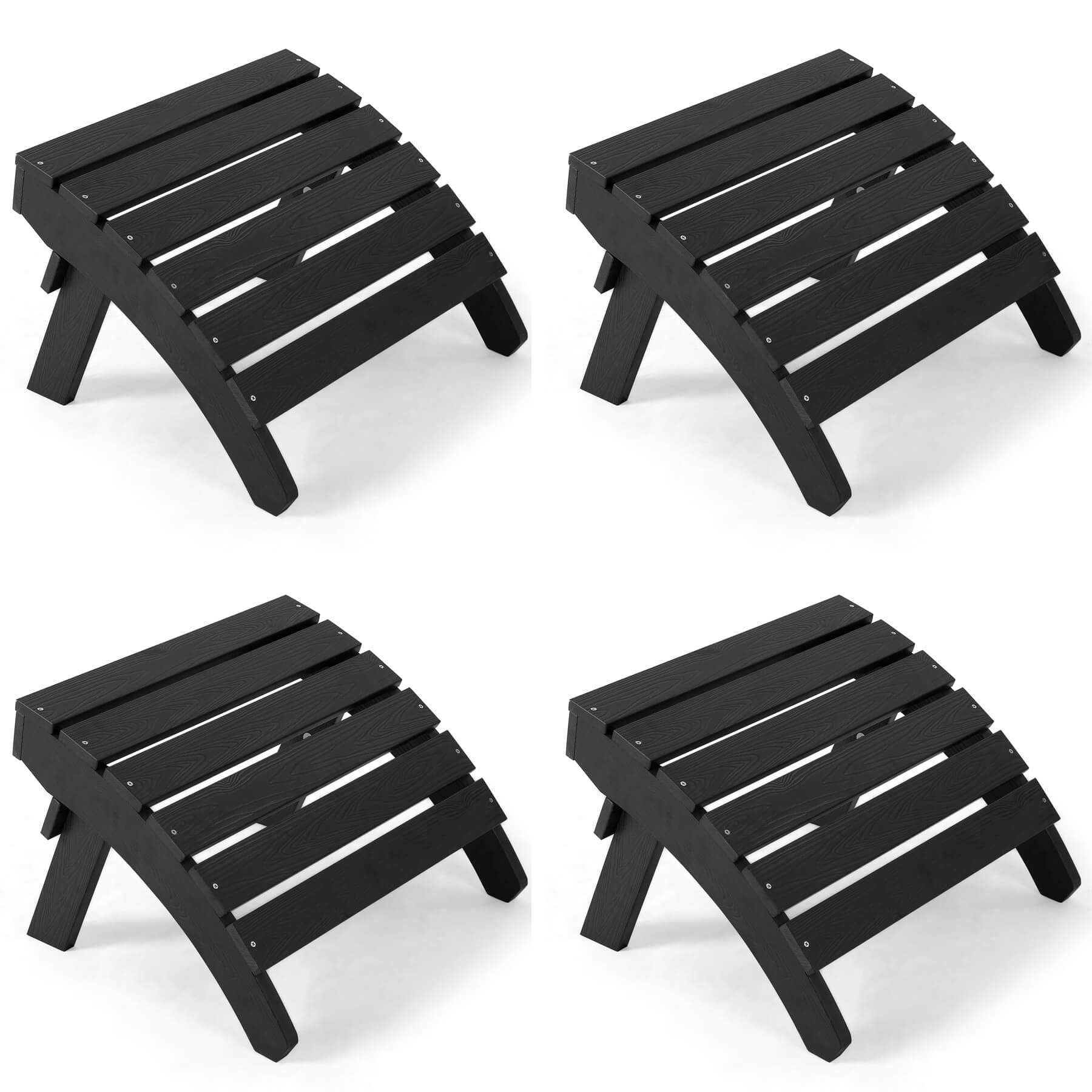 hOmeQomi Adirondack Ottoman Set of 4, Plastic Folding Adirondack Footstool, All Weather Ottoman for Adirondack Chairs, Widely Used for Outdoor, Porch, Patio, Garden, Poolside, Fire Pits - Black