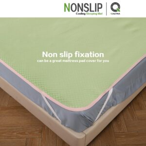 QUILTINA Cooling Sleeping Mat Set with 2 Pillowcases, Good Heat Conduction Mattress Topper Pad for Summer Hot Sleepers, Comfort Soft Nonslip Matting Cover for All Seasons, Green, King 78x80 in