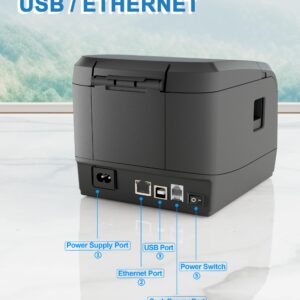 ZYWELL Thermal Receipt Printer, ZY908 Pos Printer, 80mm Direct Thermal, USB Ethernet Port, Support Windows/Mac/Android,No Square