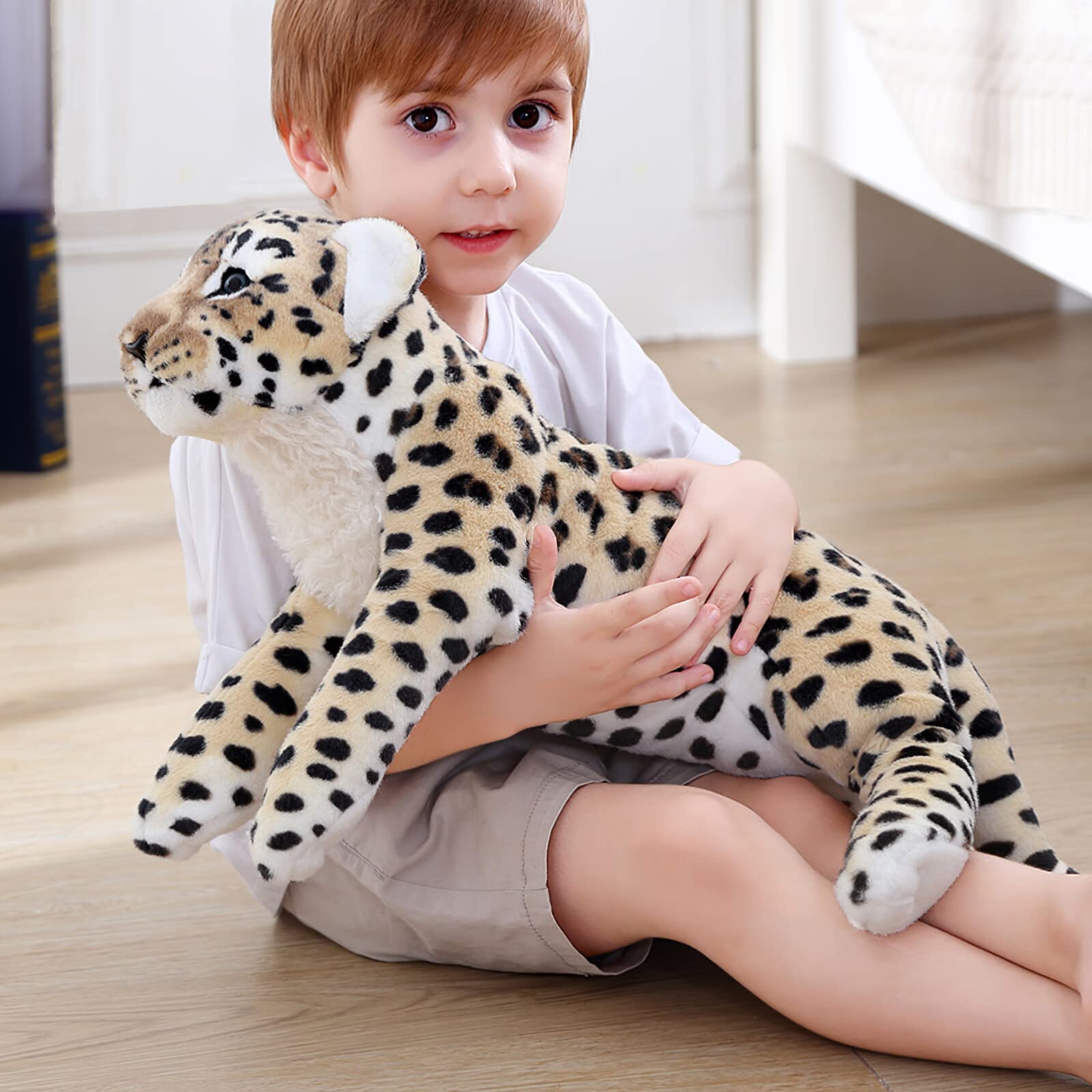 Gisqis Cheetah Stuffed Animal, 16" Leopard Stuffed Animal Stuffed Cheetah Plush Toy Pillow Cheetah Stuffy Cute Giant Realistic Stuffed Jaguar Plush Birthday for Kids Girls