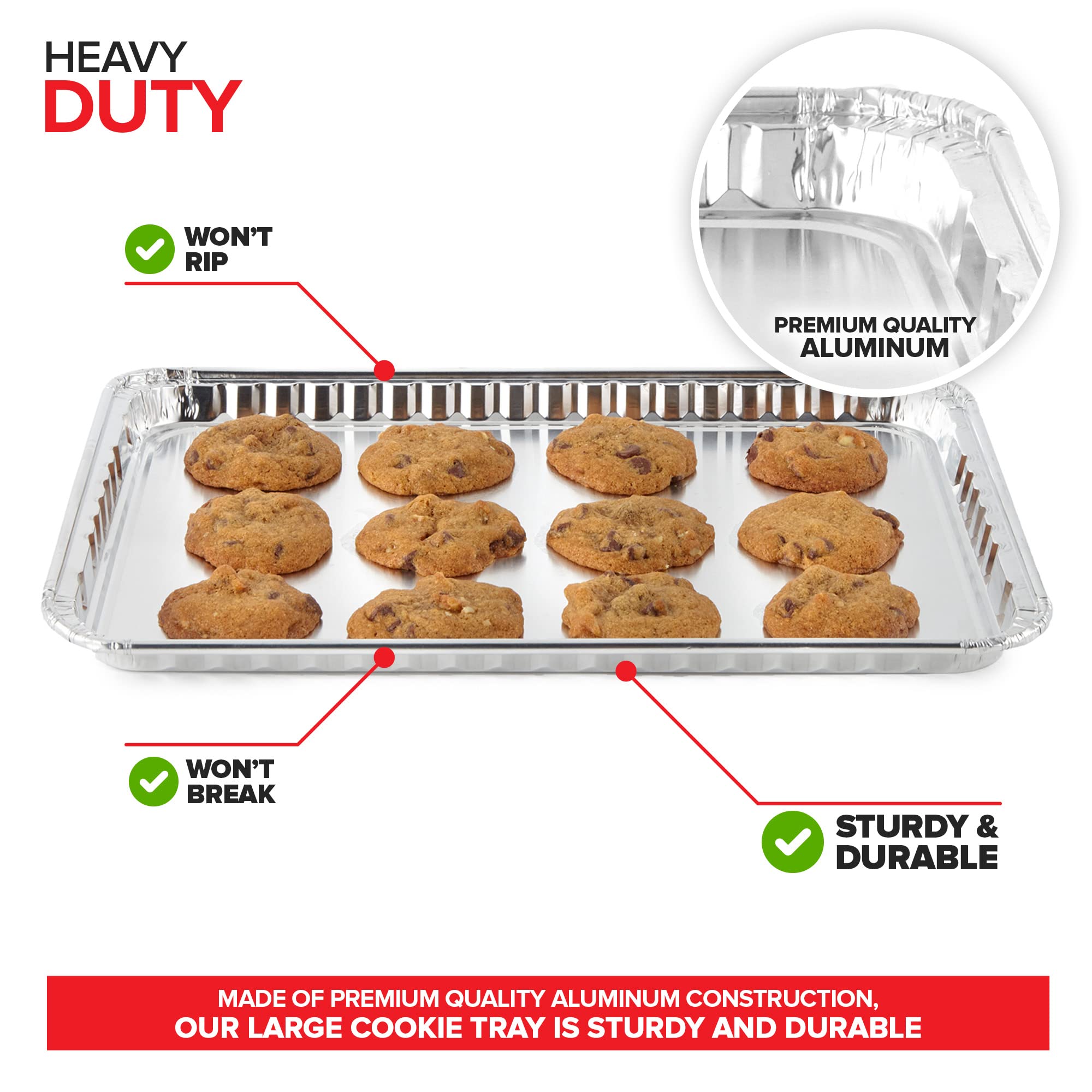 Stock Your Home Disposable Cookie Sheets for Baking (30-Pack) Aluminum Trays, Foil Pans, Shallow Sheet Pan for Cooking Thin Crust Pizza, Brownie Tins, Oven Liners