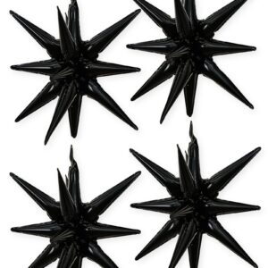 HOUSE OF PARTY Black Star Balloon 4 Pcs - Foil Star Balloons Metallic Shine | Star Mylar Spike Balloons for Graduation Decorations, Birthday & Bachelorette Party Supplies